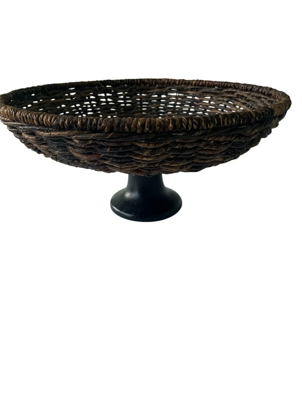 Wicker Woven Pedestal Fruit Bowl Plant Holder Storage Display Boho Basket 15”